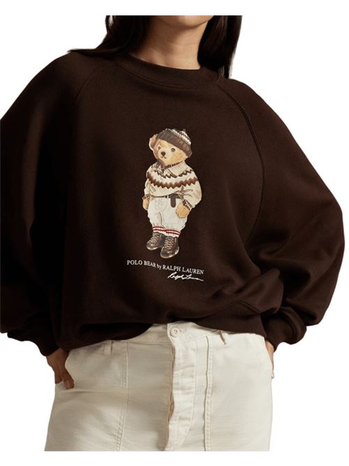 Felpa da donna in misto cotone, girocollo con stampa BEAR sul davanti, colore marrone POLO RALPH LAUREN | 211A87105001